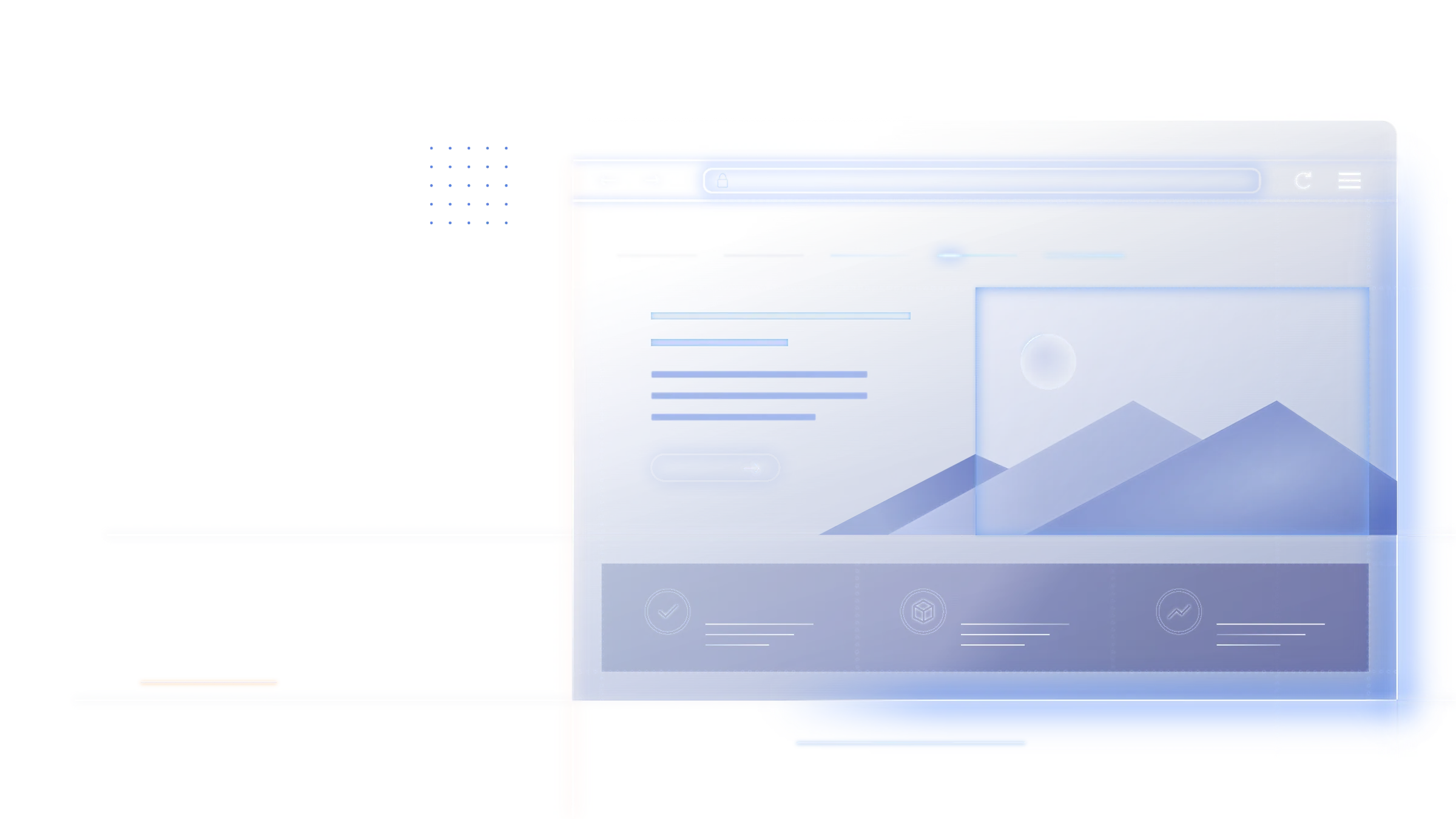 Browserfenster mit einer Website, davor angedeutete Linien und Lichtpunkte